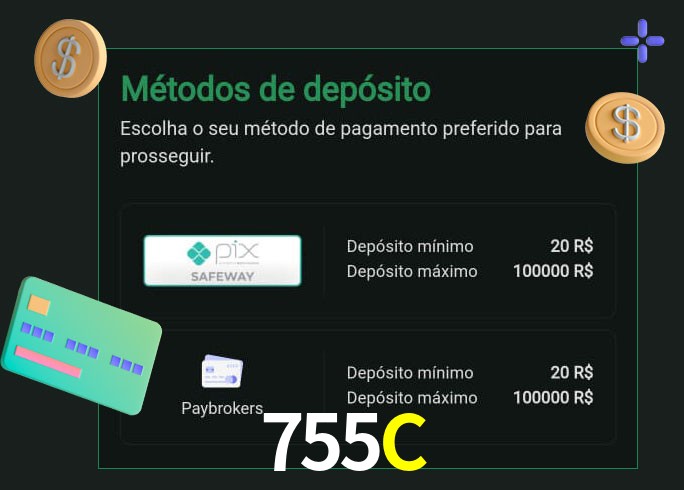 O cassino 755C oferece uma grande variedade de métodos de pagamento